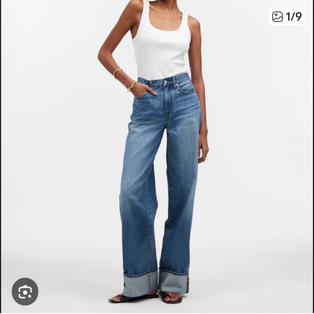Madewell Super Wide Leg Cuffed Relaxed Petite Jeans, Size 25P